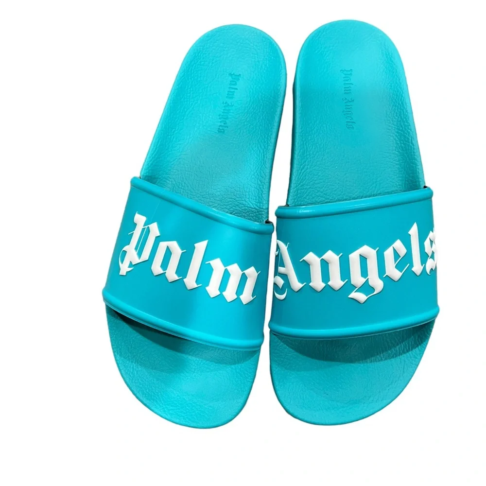 Palm Angels LIGHT BLUE POOL SLIDER LOGO Sandals Men’s Size 10